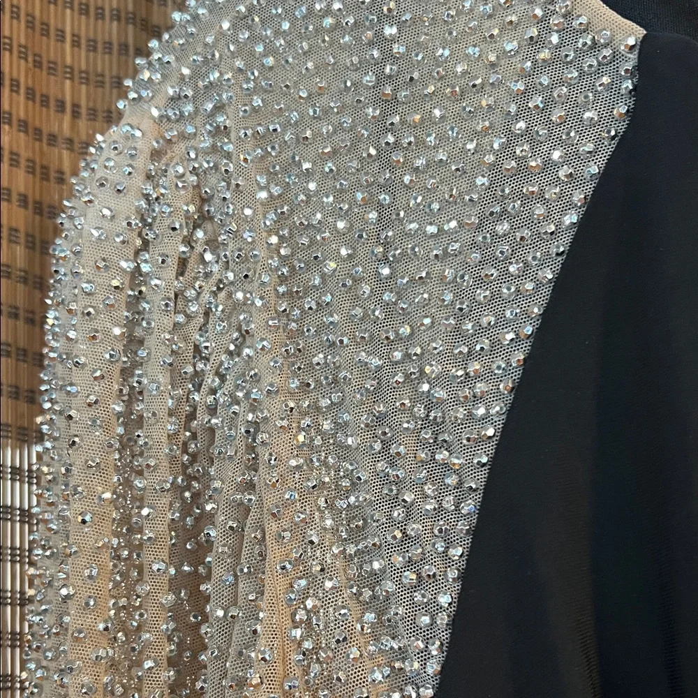 Elegant Black Dress with Silver Accents by Xscape. - Picture 3 of 6